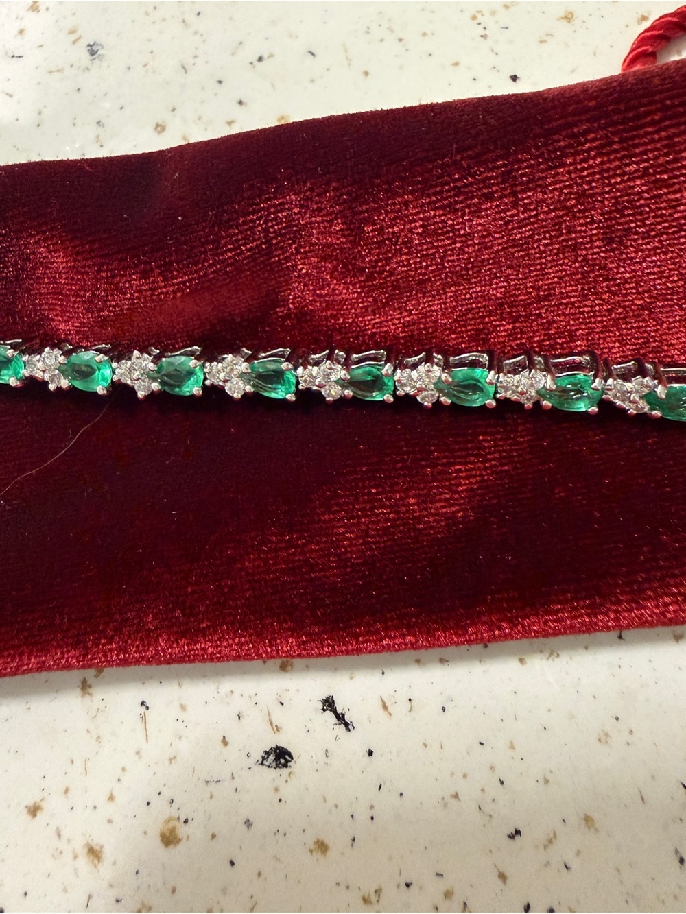 925 Pearl Cut Emerald Tennis Bracelet.